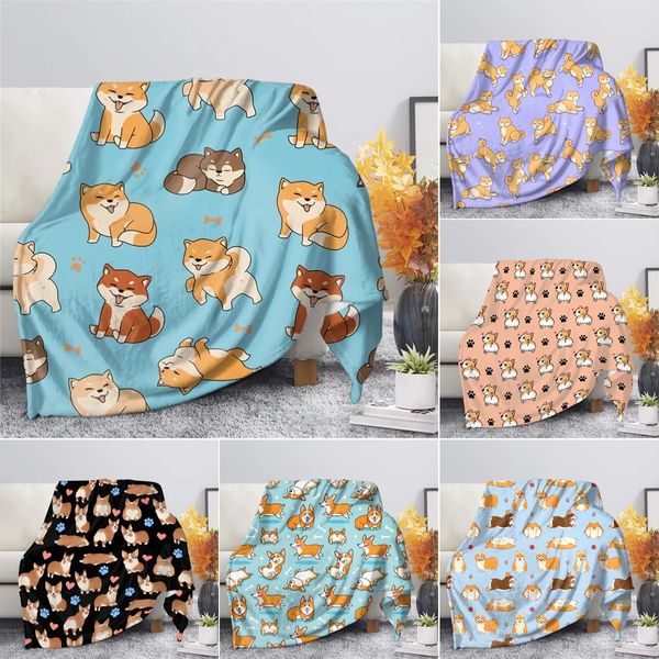 Shiba Inu Coperta stampata Coperte in pile di flanella di cartone animato Getta sul letto/divano/divano Neonate Ragazzi Regalo per bambini Super morbido King Size 240122