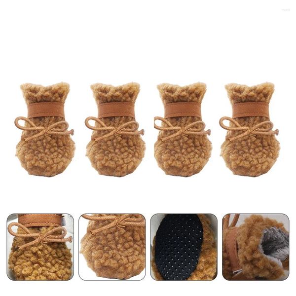 Vestuário para cães 4 Pcs Sapatos Botas de Neve Pelúcia O Inverno para Protetores Plástico Pet Anti-Skid