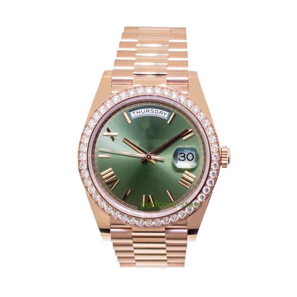 Relógio de luxo mundial da marca Melhor versão Everose Gold Olive Green Roman Dial Diamond Bezel 228345 relógio automático ETA Cal.3255 com 2 anos de garantia RELÓGIOS MENS