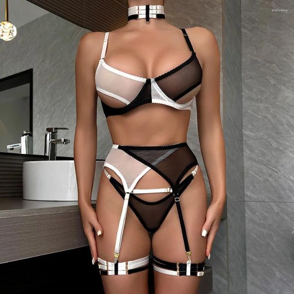 Set di reggiseni JSY Reggiseno push-up sexy e mutandine Set Lingerie Patchwork Intimo femminile Trasparente Slip erotico Intimo Costumi porno