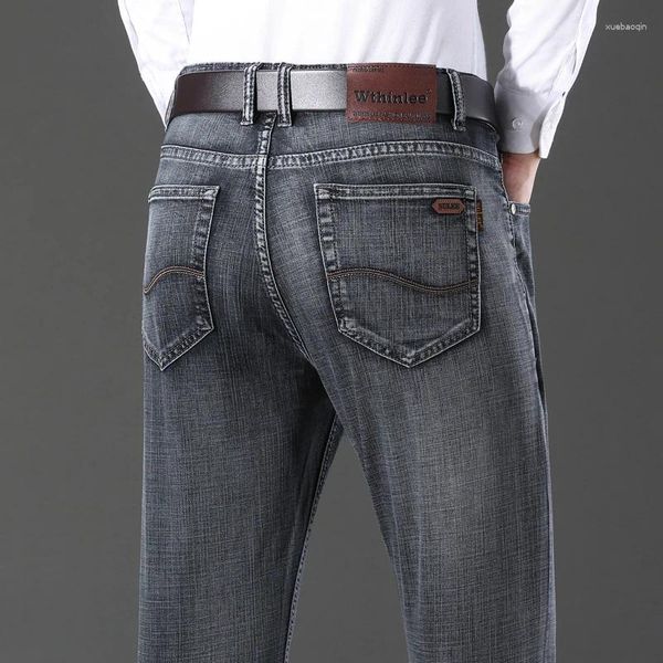 Jeans da uomo taglie forti da uomo d'affari denim colore grigio pantaloni lunghi dritti vestibilità regolare per pantaloni classici quotidiani maschili da uomo