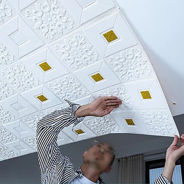 10 pezzi 70x70 cm carta da parati per soffitto di grandi dimensioni 3D adesivi murali in mattoni impermeabili in schiuma decorazione autoadesiva 240122