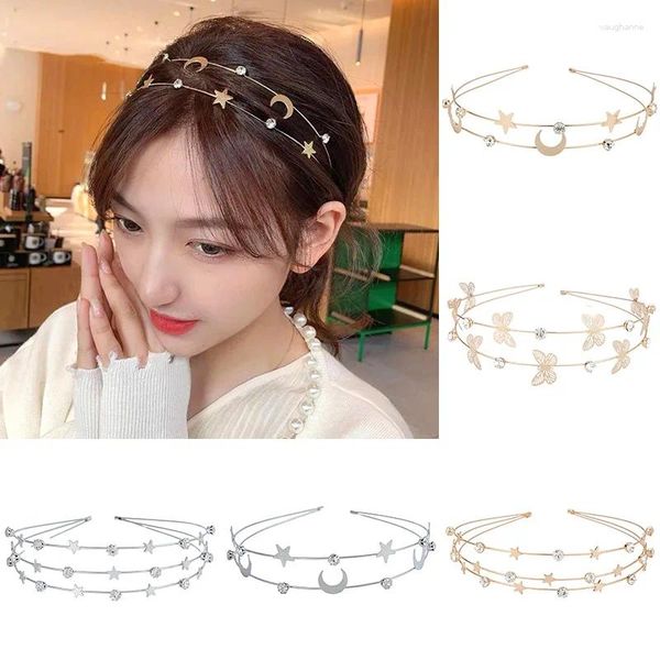 Grampos de cabelo multicamadas metal hoop estrela lua borboleta cristal strass bandana feminino meninas festa diária hairband acessórios