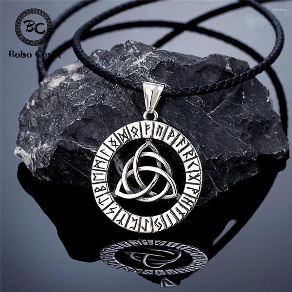 Anhänger Halsketten Retro Wikinger Futhark Nordische Runen Trinity Männer Frauen Edelstahl Keltischer Knoten Triquetra Skandinavischer Schmuck