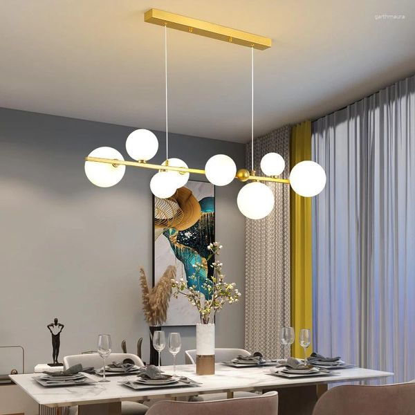 Lampadari moderni a soffitto lungo paralume in vetro con paralume a sfera luci a sospensione cucina ufficio sala da pranzo lampada decorazioni per la casa apparecchio