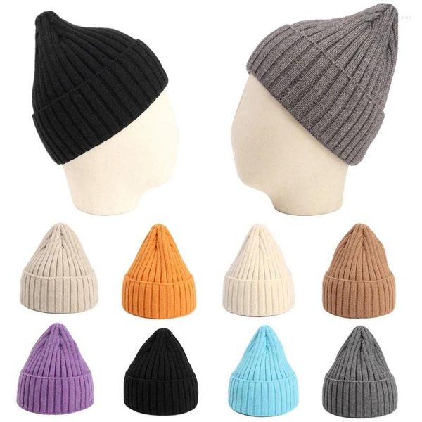 Berets Einfarbig Streifen Outdoor Warm Halten Männer Gestrickte Hut Koreanische Version Kälte Schutz Unisex Beanie Schädel Kappe