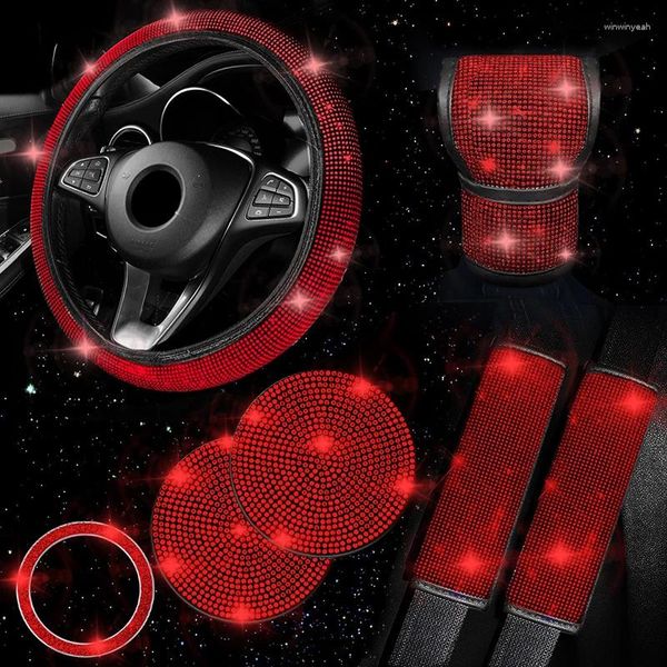 Coprivolanti 7 pezzi accessori per auto bling per donna set di coperture spalline per cintura di sicurezza anello emblema adesivo cambio