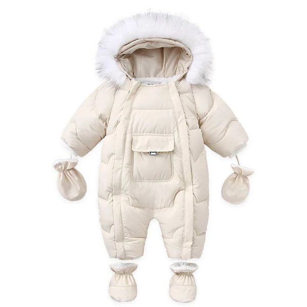 AYNIGIELL Winter born Verdickungsoverall Eingebauter Daunenspielanzug aus Wolle mit Kapuze für Babys Jungen und Mädchen Warmer schneefester Overall 240202