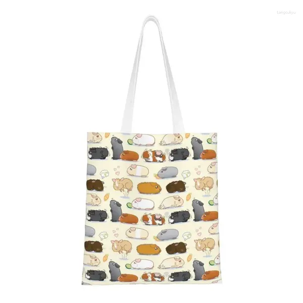 Sacos de compras Cobaia Desfile Saco de Supermercado Impressão Canvas Shopper Tote Ombro Grande Capacidade Durável Bolsa Doméstica Cavy