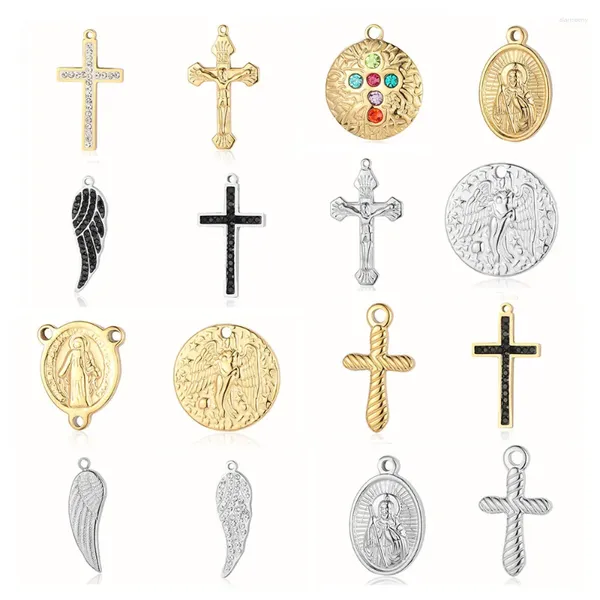 Charms 3 teile/los Jesus Kreuz Spiegel Poliert 316 Edelstahl Diy Charme Engel Flügel Strass Schmuck Jungfrau Maria Halskette Anhänger