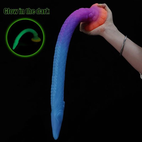 47cm luminoso tentáculo vibrador anal plug longo buttplug massageador de próstata brinquedos sexuais para mulheres homens dragão 18 grande 240202