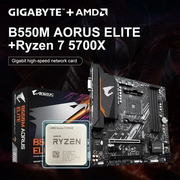 GIGABYTE B550M AORUS ELITE Материнская плата Ryzen 7 5700X R7 Процессор DDR4 128 ГБ placa mae MATX Gaming 240126