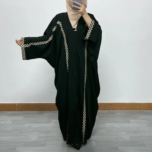 Этническая одежда Дубай Исламская Марокко Турция Роскошная мусульманская мода Саудовская Аравия Женская коллажная кружевная бусина с рукавами «летучая мышь» Свободный кардиган Халат