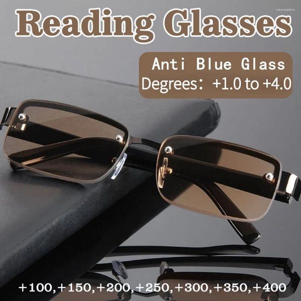 Óculos de sol retro óculos de leitura para homens imitação de cristal meia armação presbiopia dioptria 1.0 a 4.0 óculos