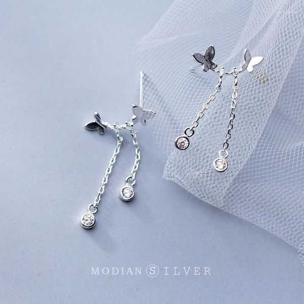 Orecchini a bottone Modian autentico argento sterling 925 altalena a farfalla scintillante per regalo di gioielli da sposa per donne e ragazze