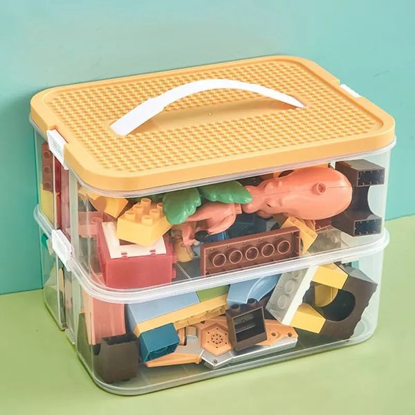 Bausteine-Spielzeug-Aufbewahrungsbox für Deckel, ziegelförmiger Kunststoff-Kinderbehälter, Kinderspielzeugbehälter, Kleinigkeiten, stapelbarer Organizer 240124