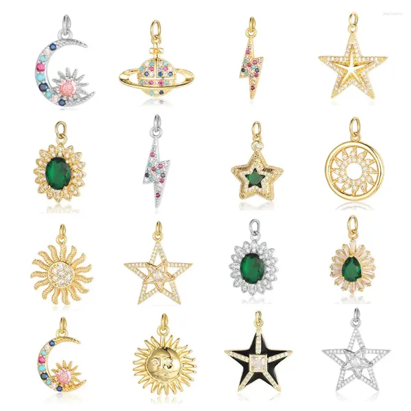 Anhänger Halsketten 3 teile/los Crescent Moon Sonne Zirkonia Schmuck Großhandel Stern Blitz Blume CZ Charms Halskette Ohrring Herstellung