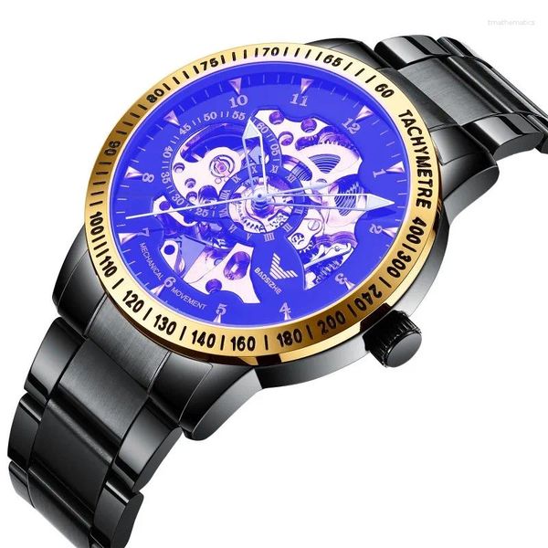 Relógios de pulso relógio mecânico automático de negócios masculino com luz noturna de design oco e função impermeável
