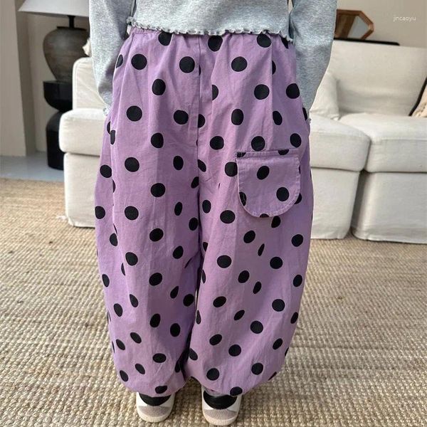 Pantaloni Abbigliamento per bambini 2024 Pantaloni stampati a pois stile coreano primaverile Pantaloni per ragazzi e ragazze Bloomers larghi Casual semplici per bambini