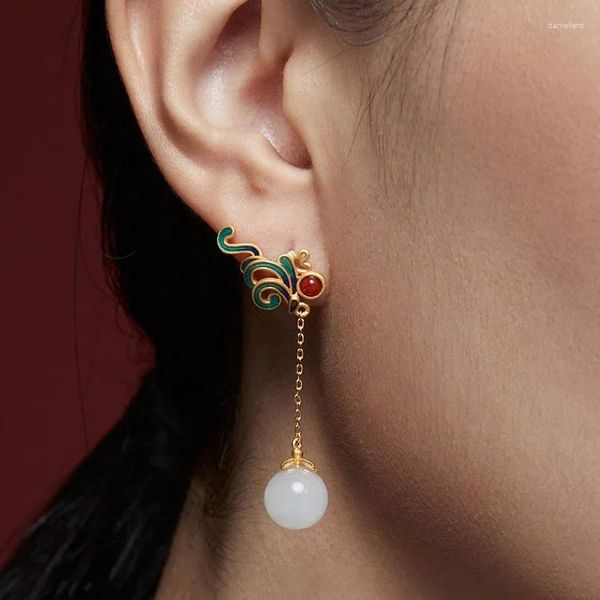 Ohrhänger, echter 14-Karat-Goldschmuck, weißer Perlenohrring für Frauen, geometrischer Schmuck, 14-karätiger gelber Fouthsea-Tropfen