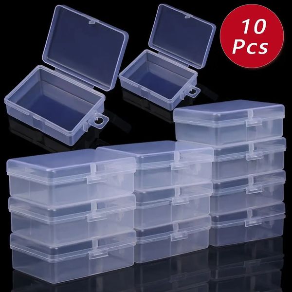 10 pçs mini caixas retângulo plástico transparente caixa de armazenamento de jóias recipiente caixa de embalagem para coletar pequenos itens suprimentos 240124