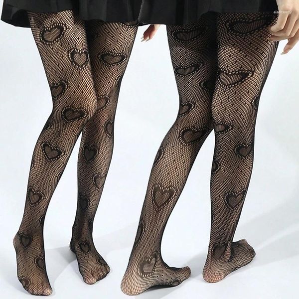 Mulheres meias de renda gótica meias coração malha collants y2k preto branco meia arrastão meia-calça sexy lingerie cosplay lolita leggings para meninas