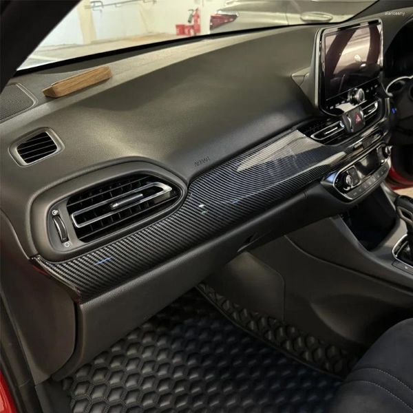 Acessórios interiores lhd rhd estilo de fibra carbono abs painel instrumento quadro decorativo tarja capa para hyundai i30 n