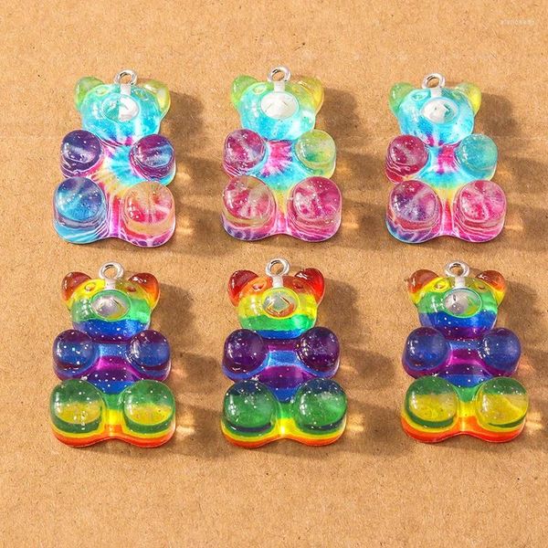 Encantos 10 pçs bonito colorido animal goma urso para fazer brincos colar pingentes diy artesanal jóias descobertas