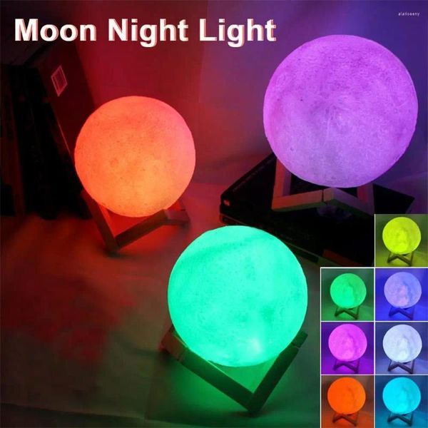 Luci notturne Stampa 3D Lampada lunare Luce a LED Alimentata a batteria con supporto Camera da letto stellata Comodino Decorazioni per la casa Regalo per bambini