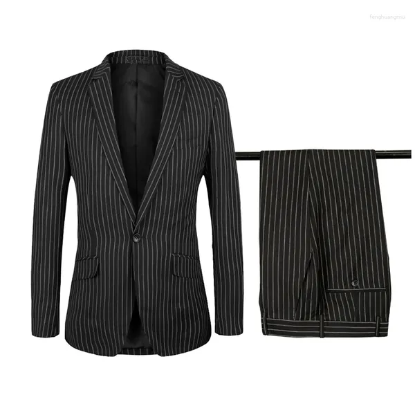 Ternos masculinos thorndike preto tira terno fino ajuste 2 peças longas blazer calças define elegante festa de casamento smoking para homem traje homme