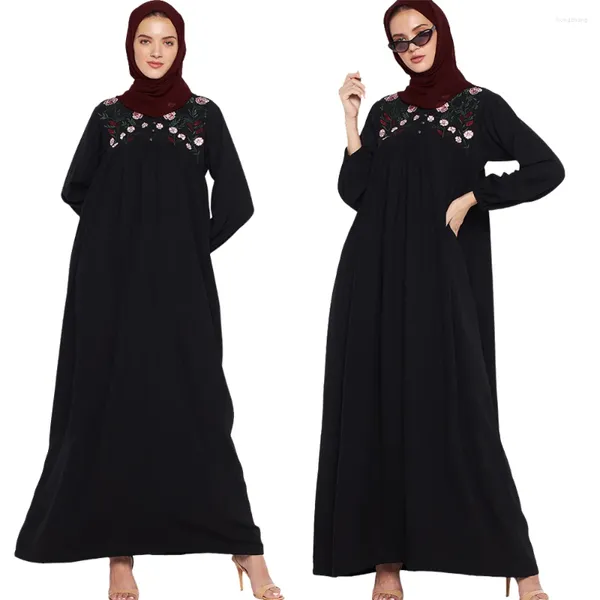 Ethnische Kleidung Arabisches muslimisches Kleid Damen Blumenstickerei Lange Kleider Abendhochzeiten Jalabiya-Kaftan 2024 Dubai Abaya Islam