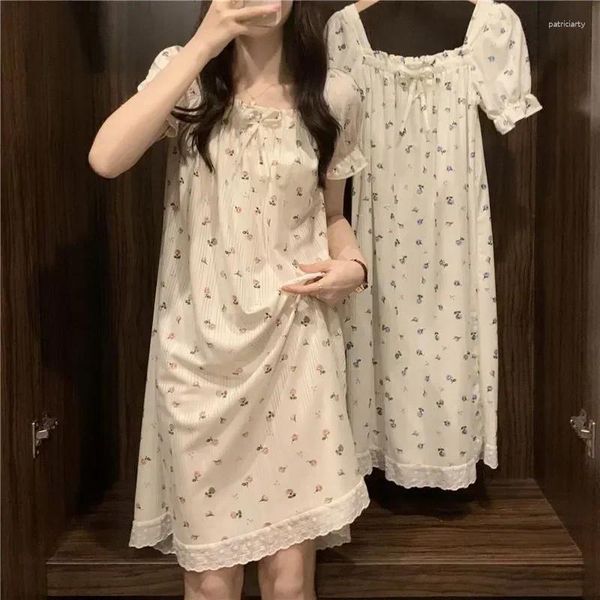 Mulheres sleepwear roupas casa noite coreano doce mulheres verão nighty estilo bonito manga curta sexy nightwear nightgown mulheres vestido fino