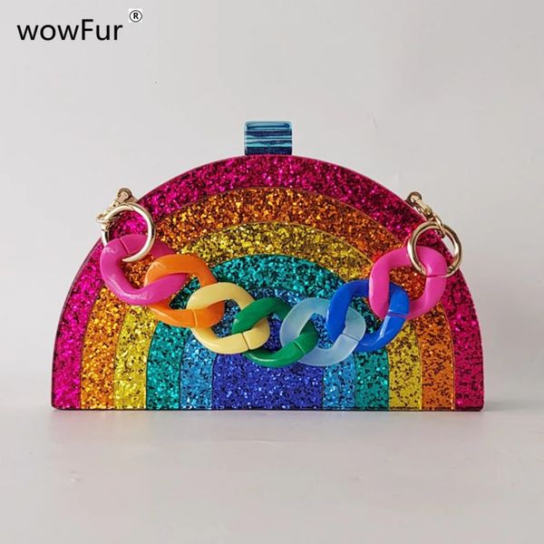 Borsa da sera da donna per la festa nuziale estiva e borsetta da donna Borsa casual Mezza stanza Pochette con scatola in acrilico arcobaleno colorato con glitter 240131