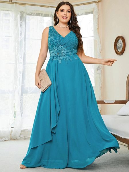 Frauen Brautjungfernkleider in Übergröße, Hochzeit, elegante Spitze, Applikation, Party, großes Damen-Chiffon-Abendkleid 240202