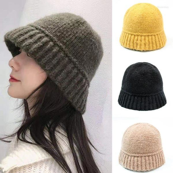 Berretti Cappello da pescatore lavorato a maglia per le donne Autunno Inverno Cappelli a secchiello Berretto a cuffia Femme Coreano Scaldino Cofani Morbidi Vintage Panama Ladies