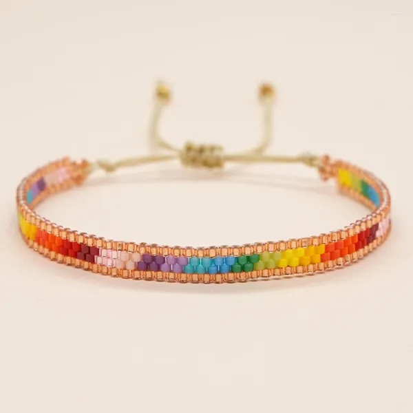 Link-Armbänder Go2boho Trendy handgefertigtes verstellbares Seil Mädchen geflochtenes Schnurarmband Regenbogen-Samenperle
