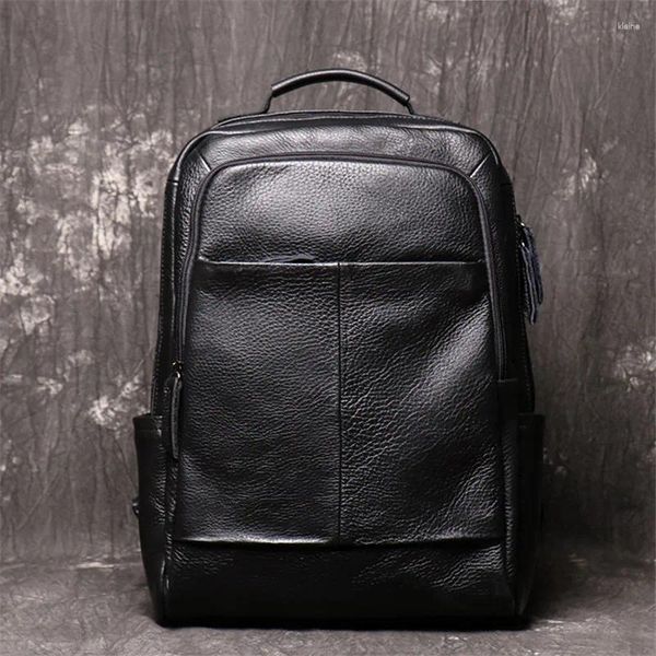 Mochila Nesitu Highend A4 Vintage Marrom Preto Top Grão Genuíno Couro 14 '' Laptop Mulheres Homens Sacos de Viagem M1037