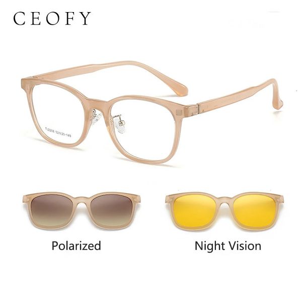 Ceofy Damen Herren Brillengestell Optische Verordnung Polarisierte Nachtsicht Magnet Sonne Clip On Sonnenbrille Retro Mode Brillen 240131