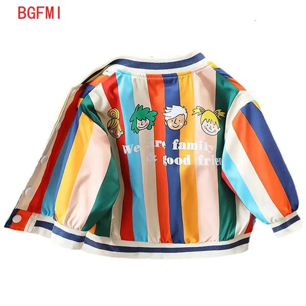 210t criança moda jaqueta para menino casaco primavera outono uniforme de beisebol listra carta impressão outerwear bebê menina criança roupas 240122