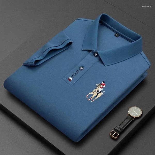 Polos masculinos verão camisa polo marca de moda negócios casual lapela botão luxo bordado logotipo manga curta camiseta roupas masculinas