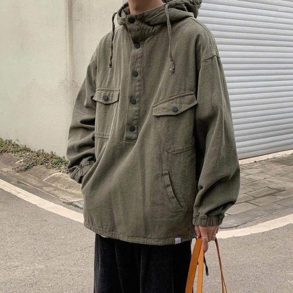 Männer Jacken Japanische Retro Mit Kapuze Arbeitskleidung Jacke Mode Paar Lose Beiläufige High Street Tops Männer Mantel Männliche Kleidung