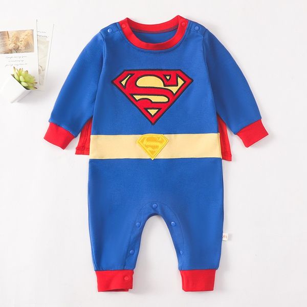 Pagliaccetto classico del costume da bambino di Superman con mantello rimovibile. Tute da costume da neonato con set di mantelle