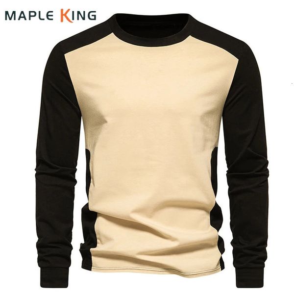 Abbigliamento uomo T Shirt Fresco Camisas Streetwear 2023 Manica lunga Patchwork Colore Camiseta Retro Hombre Mens Golf Homme 240130