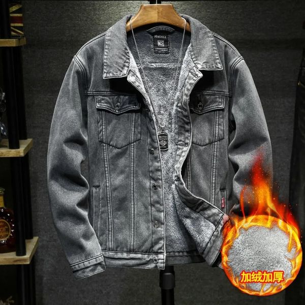 Kış Denim Ceket Erkekler Kore Versiyon İnce Beyzbol Takım Trend Erkekler Günü Sonbahar Kış Kazak Kalın Sweater 240124