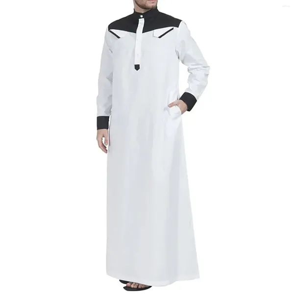 Etnik Giyim Müslüman Moda Erkekler Jubba Thobes Arapça Pakistan Dubai Kaftan Abaya Cobres İslami Suudi Arabistan Siyah Uzun Bluz Elbise