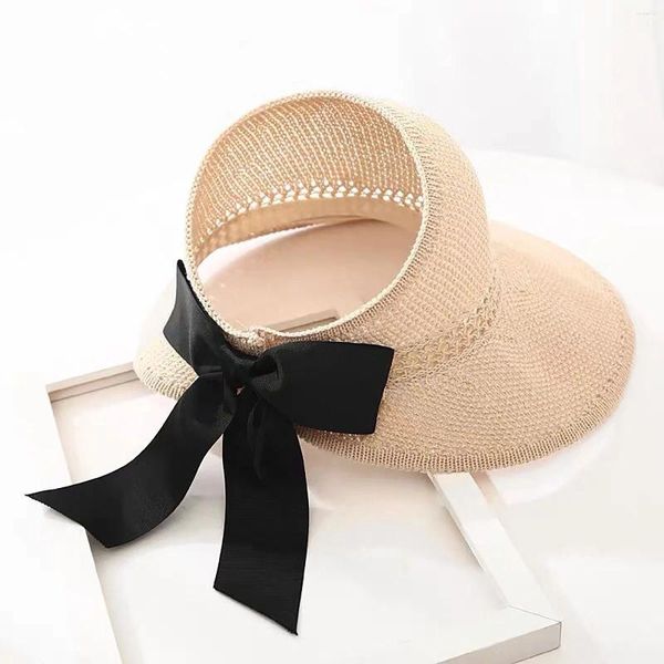 Chapéus de borda larga dobrável palha sol viseiras para mulheres arco chapéu verão embalável uv proteção boné praia viagem bonnet
