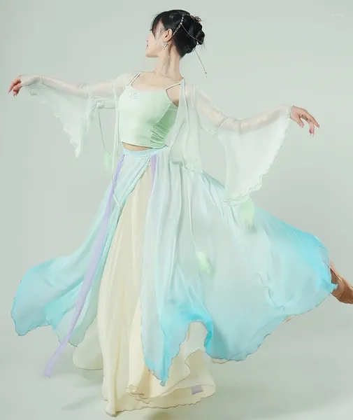 Palco desgaste clássico dança saia feminino gradiente cor elegante grande balanço chinês clássico prática desempenho