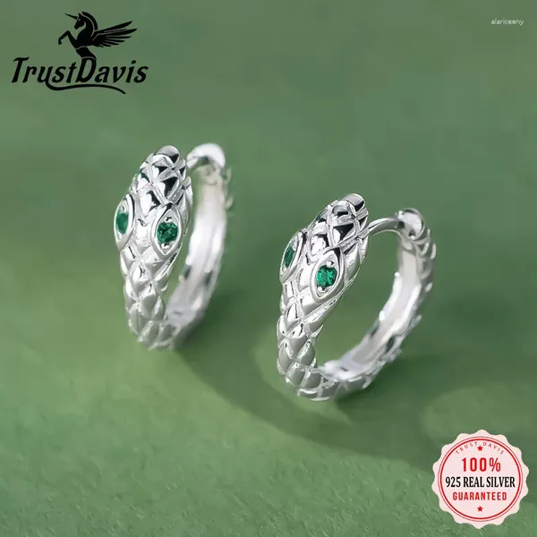 Brincos de argola trustdavis feminino 925 prata esterlina verde diamante cobra para meninas festa de casamento jóias finas s925 ds4078