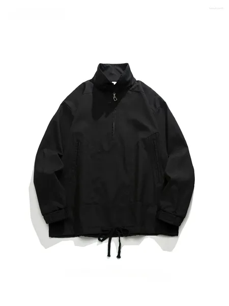 Jaquetas masculinas American Street Stand Collar Personalizado Workwear Moletom Na Moda Half-Zip Cor Sólida Bonito Funcional Windbreaker