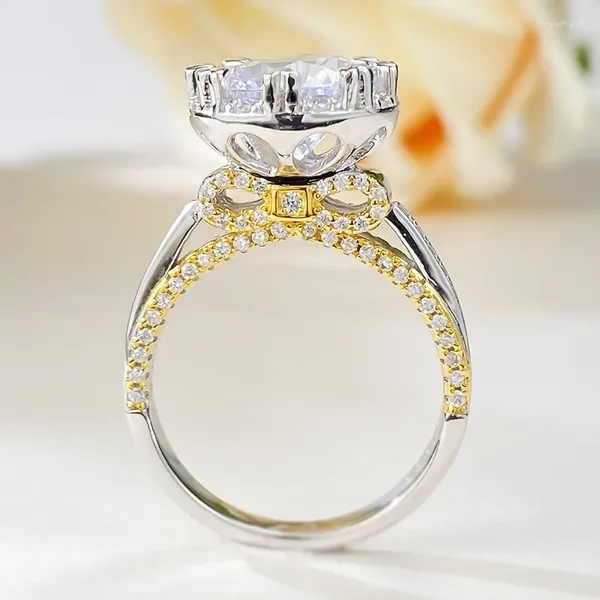 Anéis de cluster vintage 3ct moissanite anel de diamante real 925 prata esterlina festa de casamento banda para mulheres homens noivado jóias presente